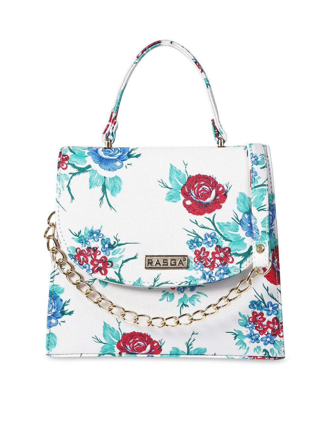 rasga white floral printed pu structured satchel