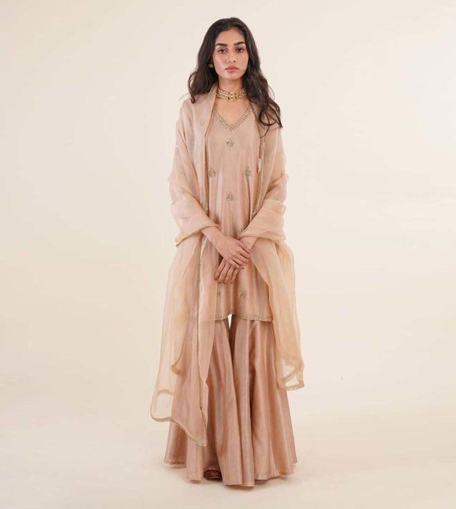 rashi jain beige kurta, pant & dupatta set