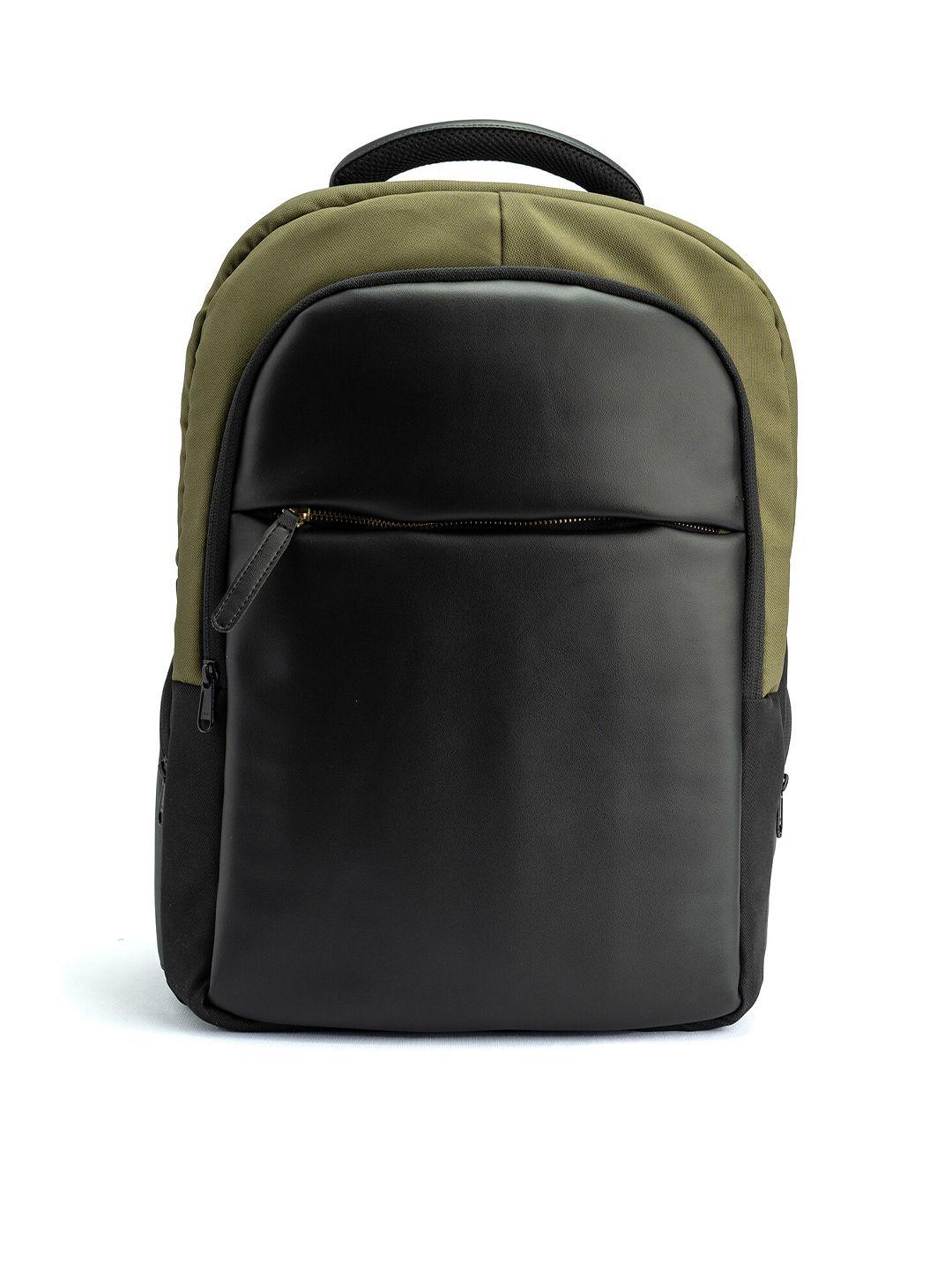 rashki unisex green & black colourblocked backpack with usb charging port