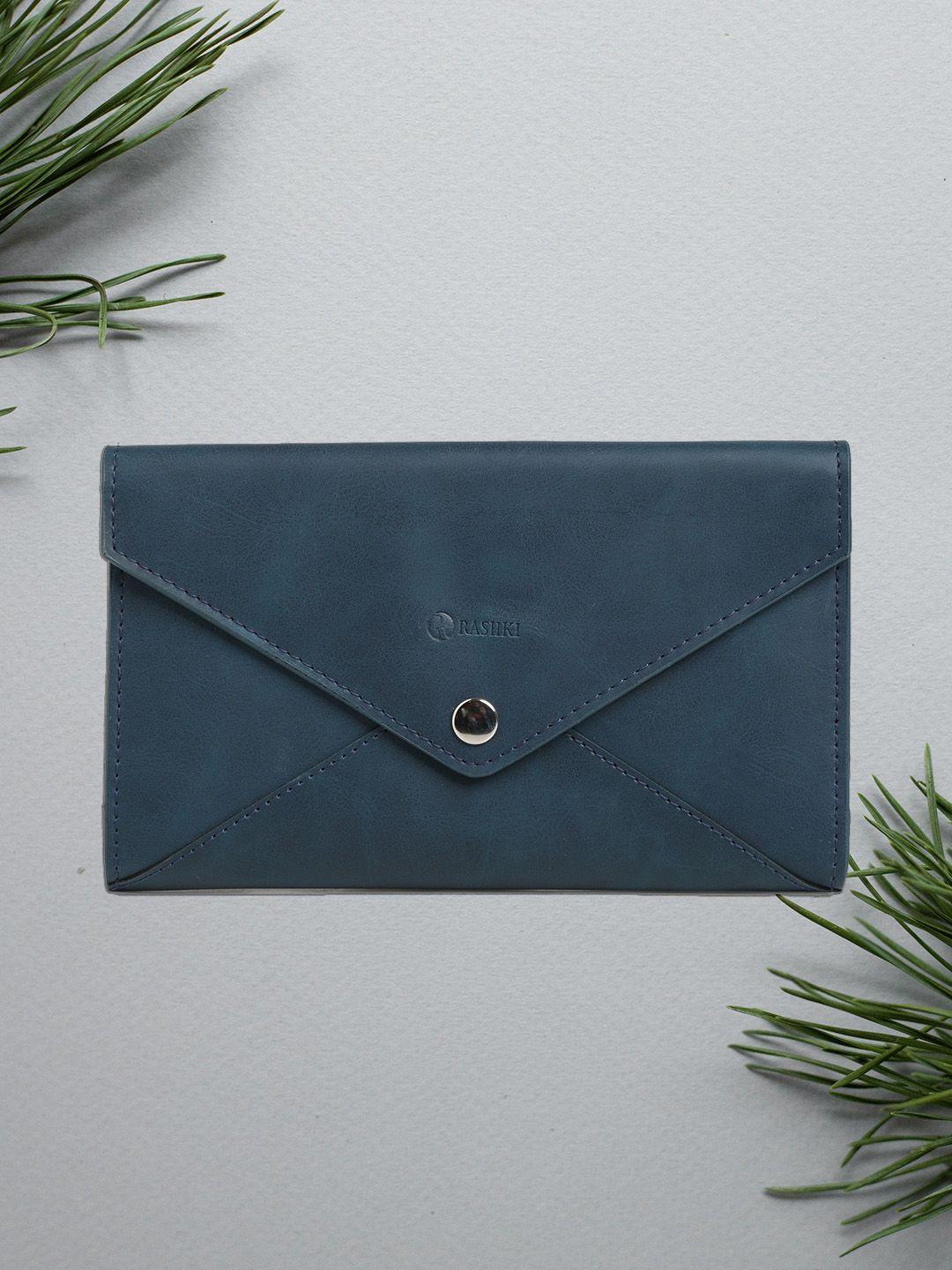 rashki blue textured envelope vegan leather sustainable clutch
