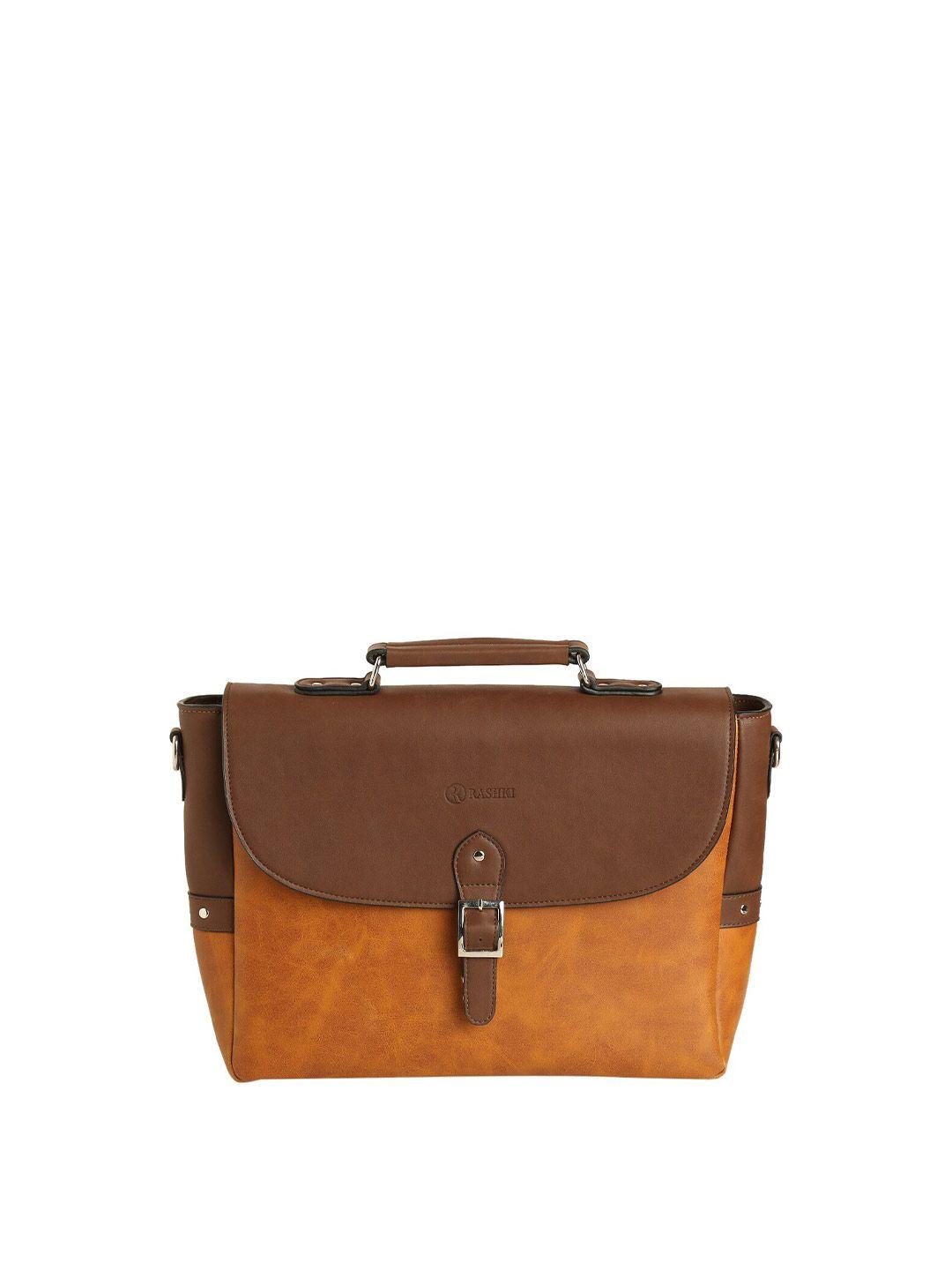 rashki men tan brown & brown colourblocked 14 inch sustainable laptop bag