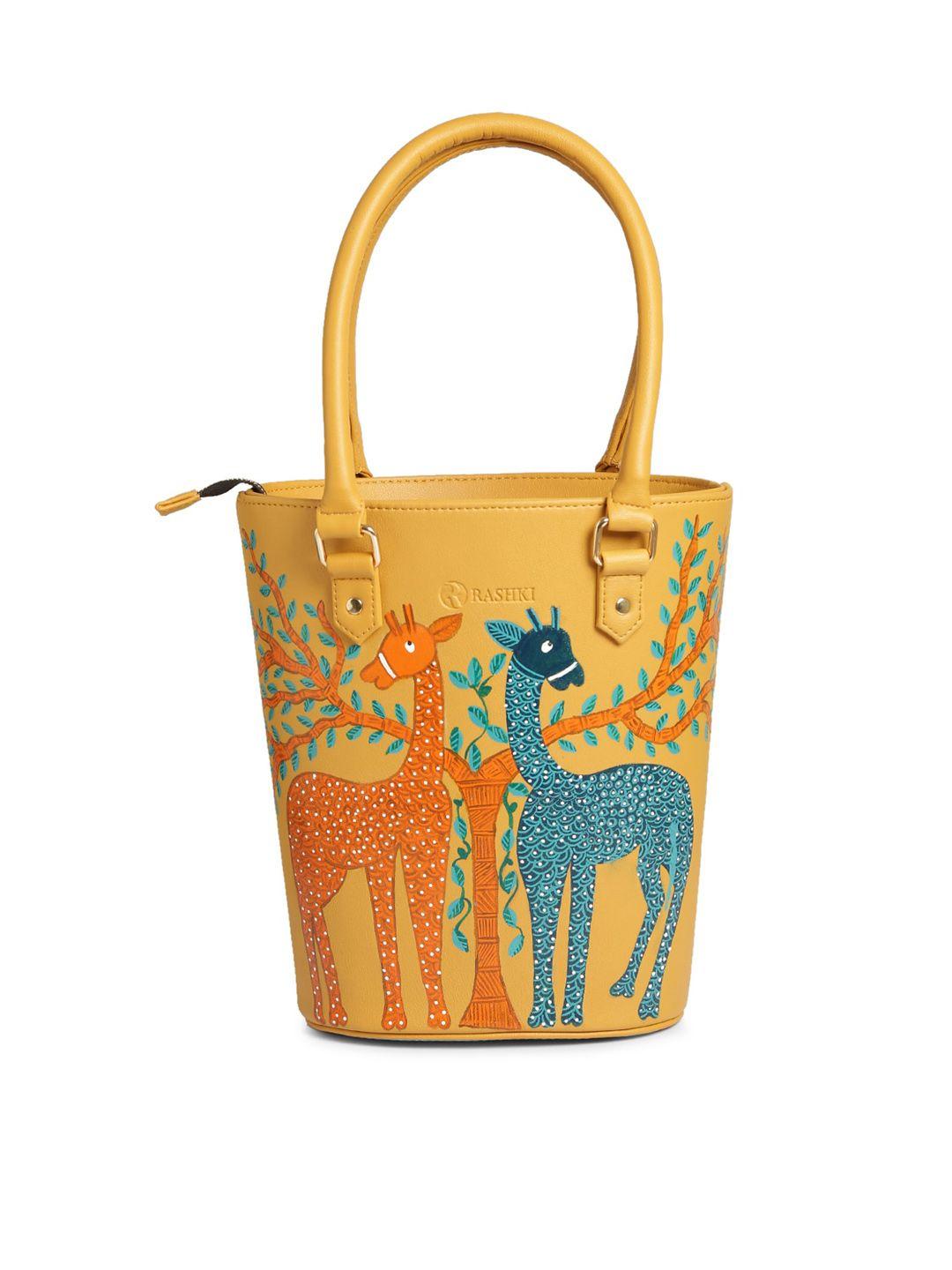 rashki women ethnic motifs printed pu bucket handheld bag