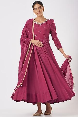 raspberry pink cotton anarkali set