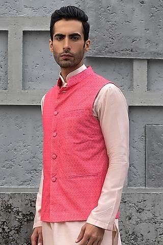 raspberry pink crepe printed bundi jacket