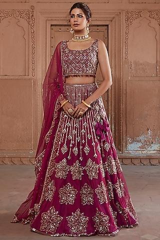 raspberry pink lehenga set with hand embroidery