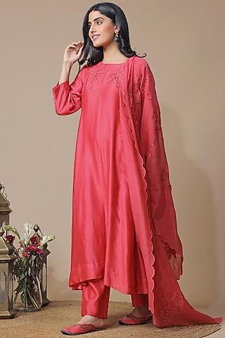 raspberry red handloom chanderi kurta set