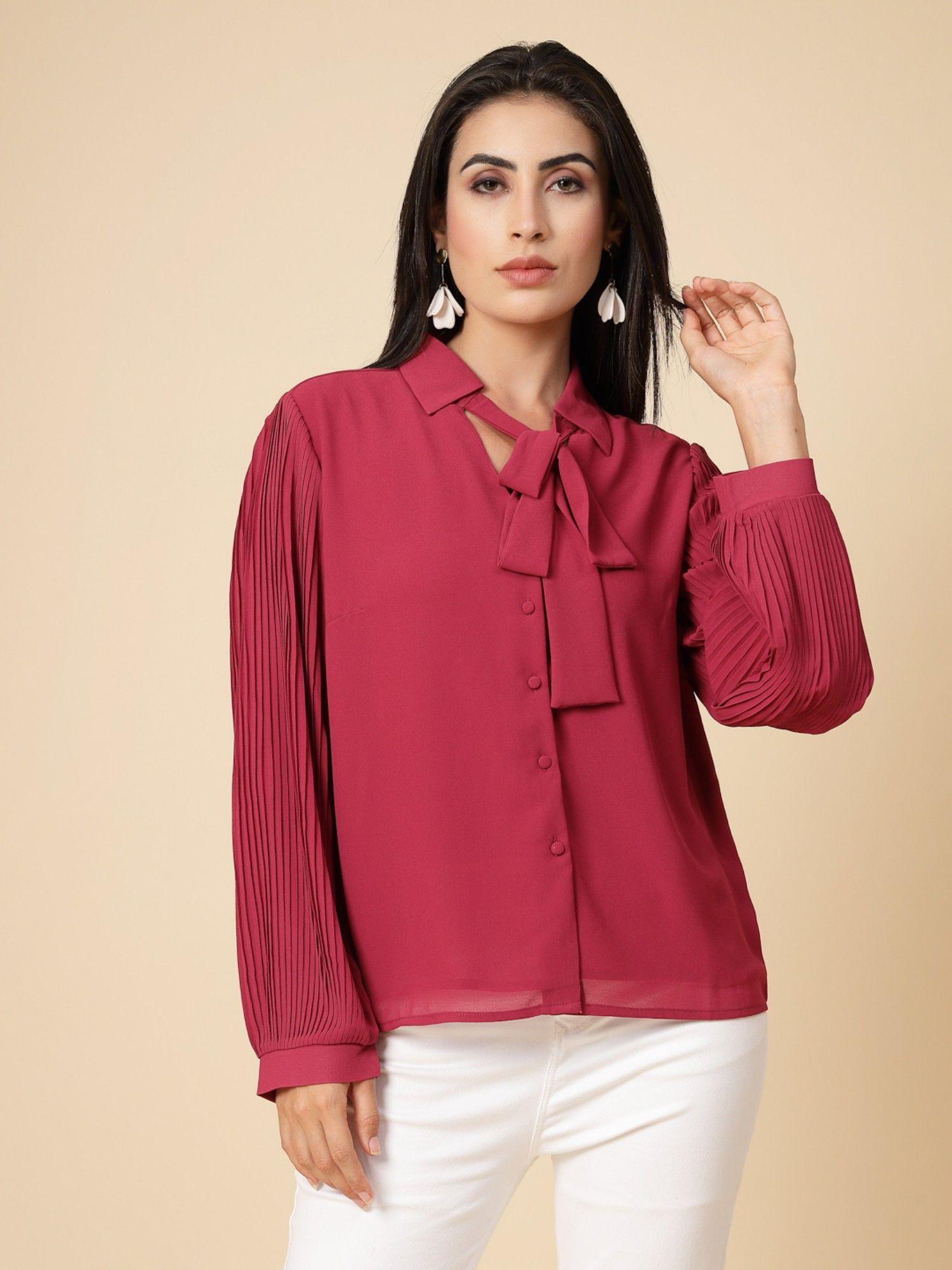 raspberry red solid georgette tunic