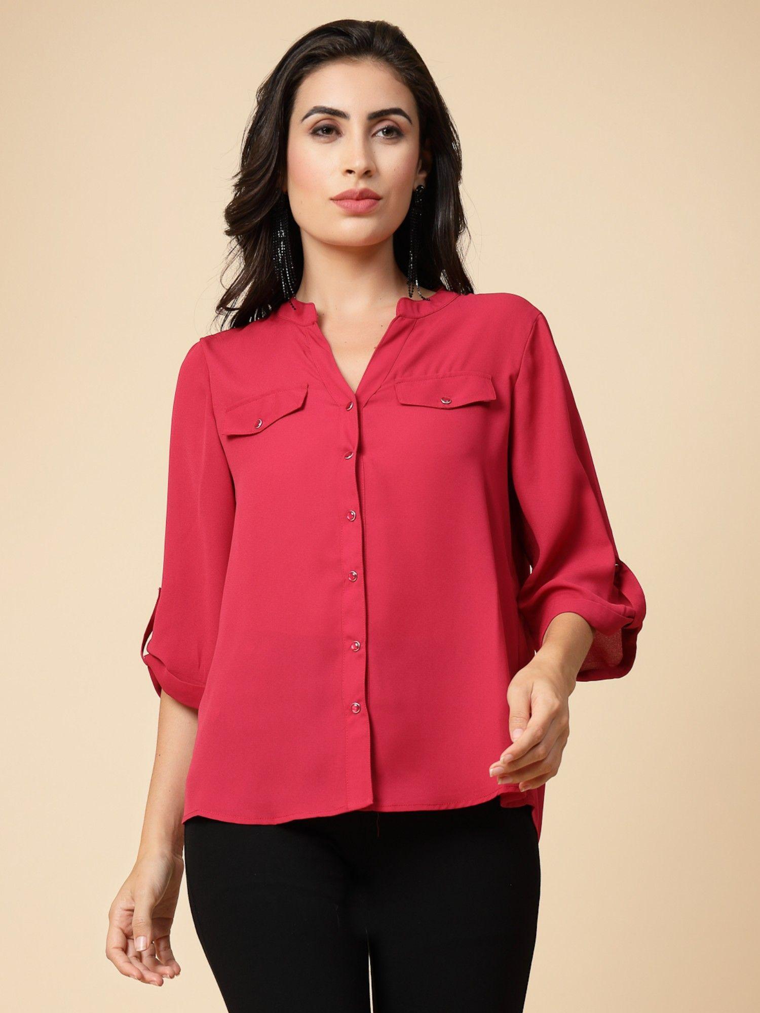 raspberry red solid georgette tunic