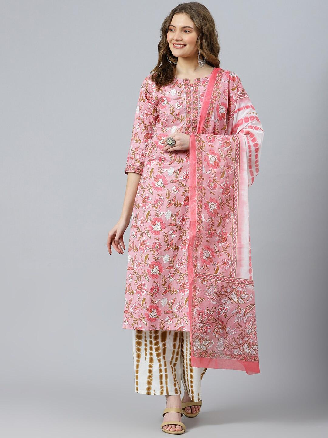 ratan floral printed pure cotton kurta with palazzos & dupatta