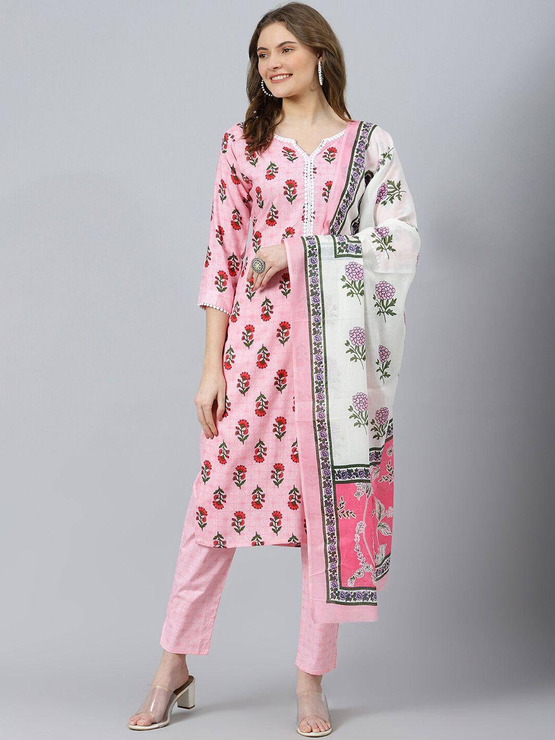 ratan floral printed pure cotton kurta with trousers & dupatta