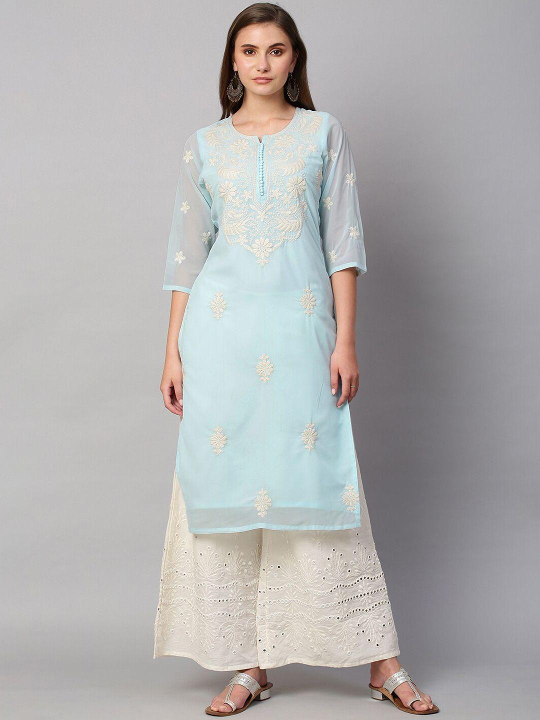 ratan floral embroidered chikankari round neck regular kurta