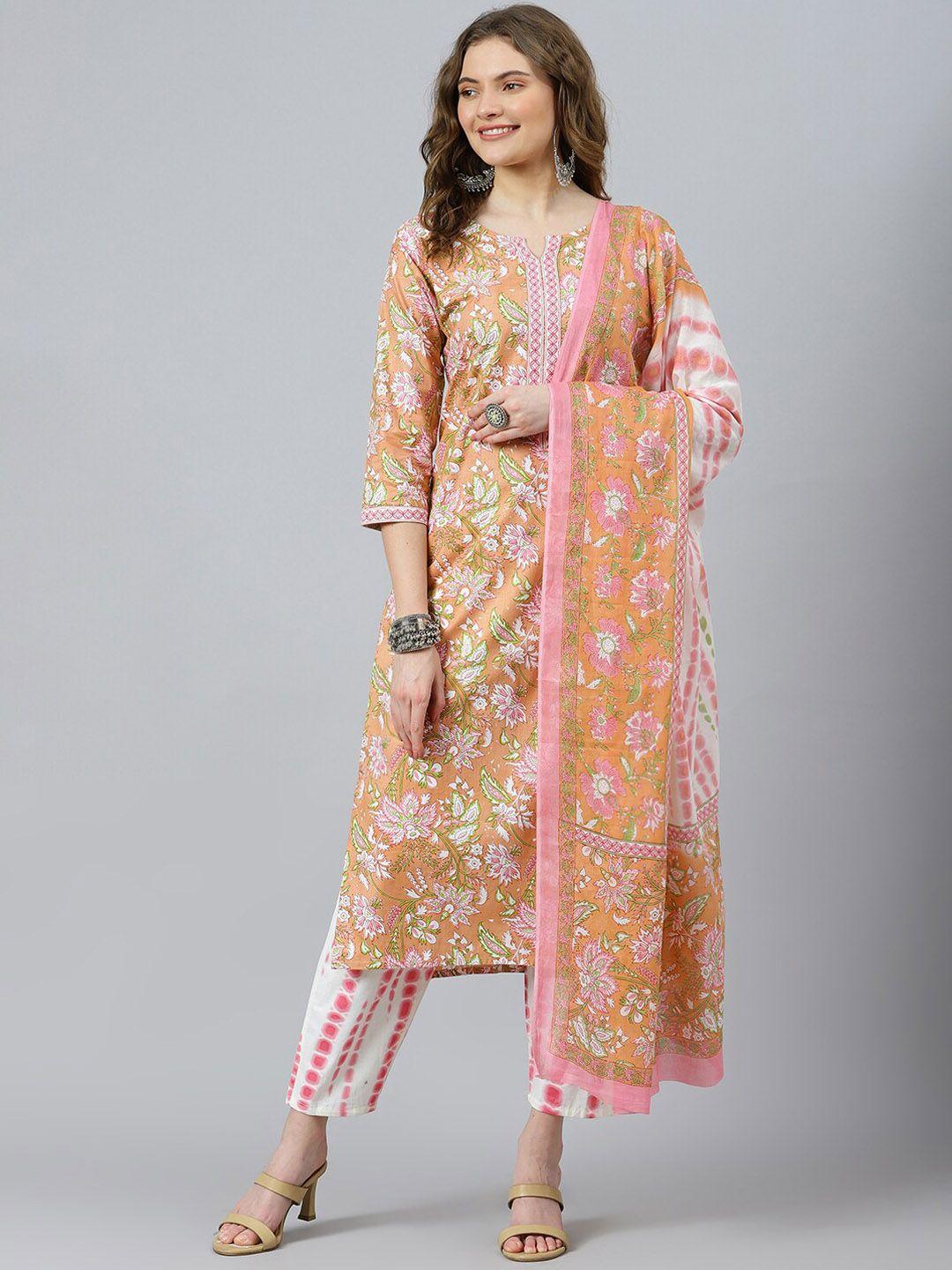 ratan floral printed pure cotton kurta with trousers & dupatta