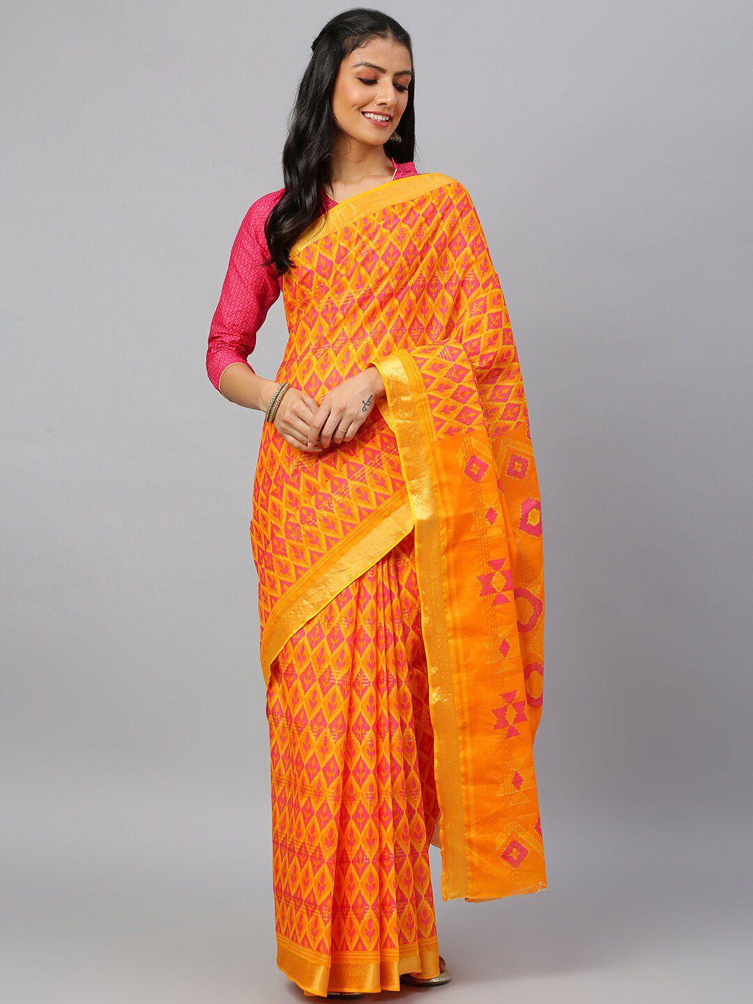 ratan geometric printed pure cotton patola saree