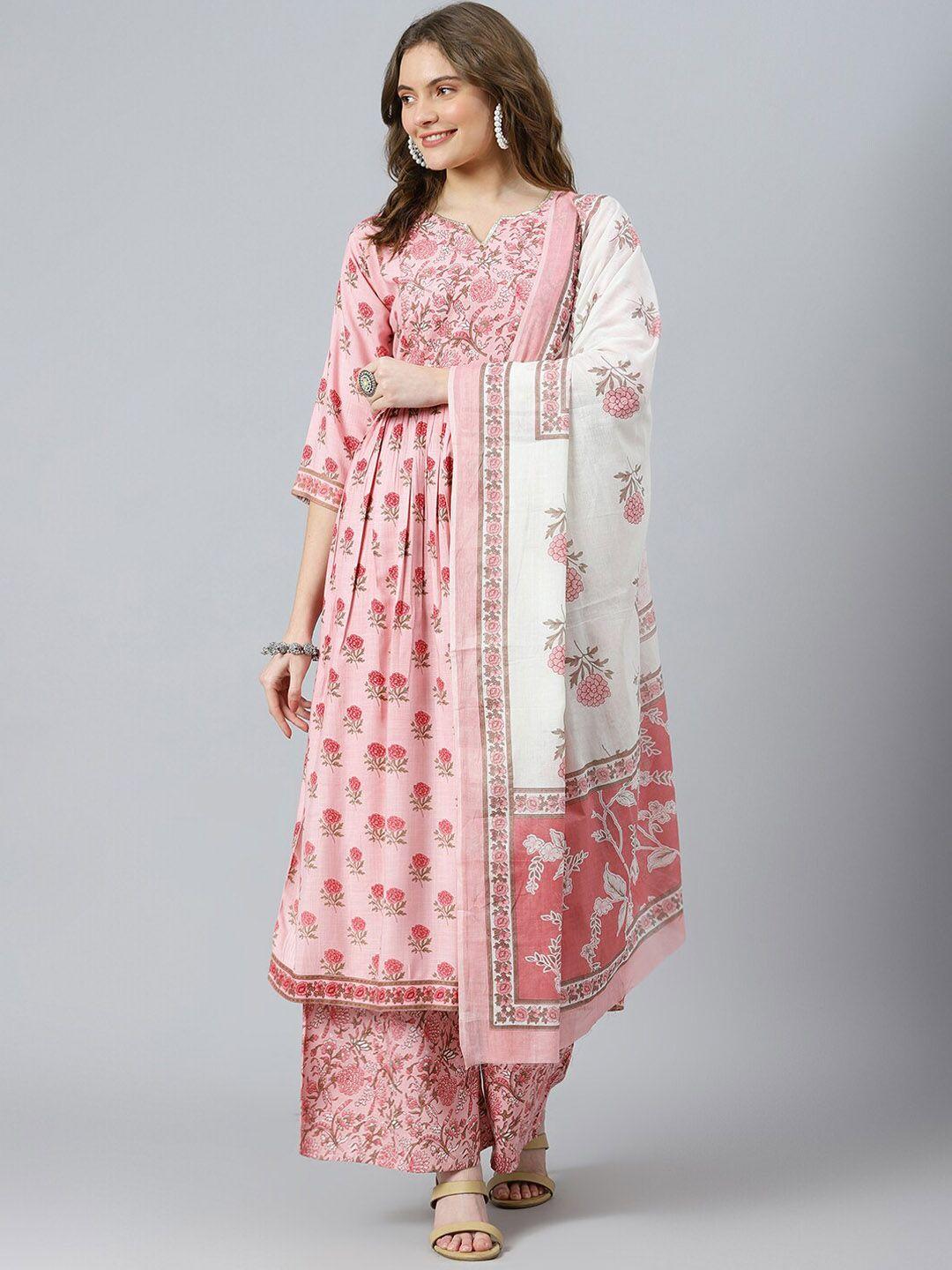 ratan notch neck floral printed gotta patti anarkali kurta with palazzos & dupatta