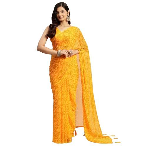 ratan women's chiffon bandhani printed saree without blouse piece(gzl-55033_yellow)