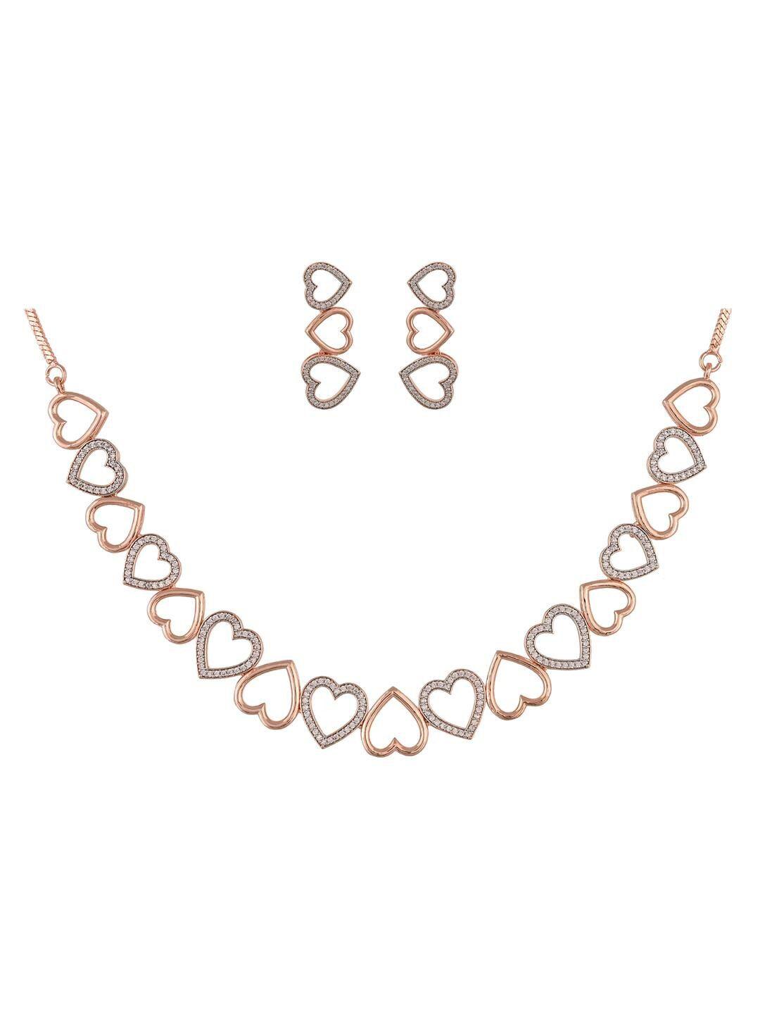 ratnavali jewels rose gold-plated ad-studded & beaded heart shaped jewellery set