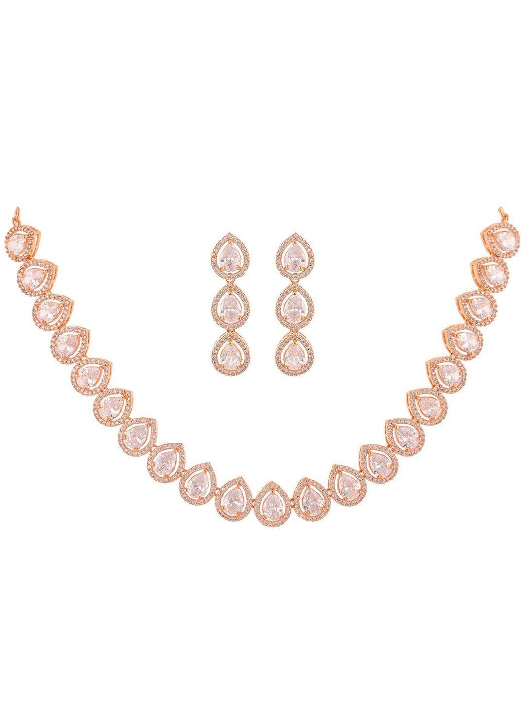 ratnavali jewels rose gold-plated american diamond-studded jewellery set