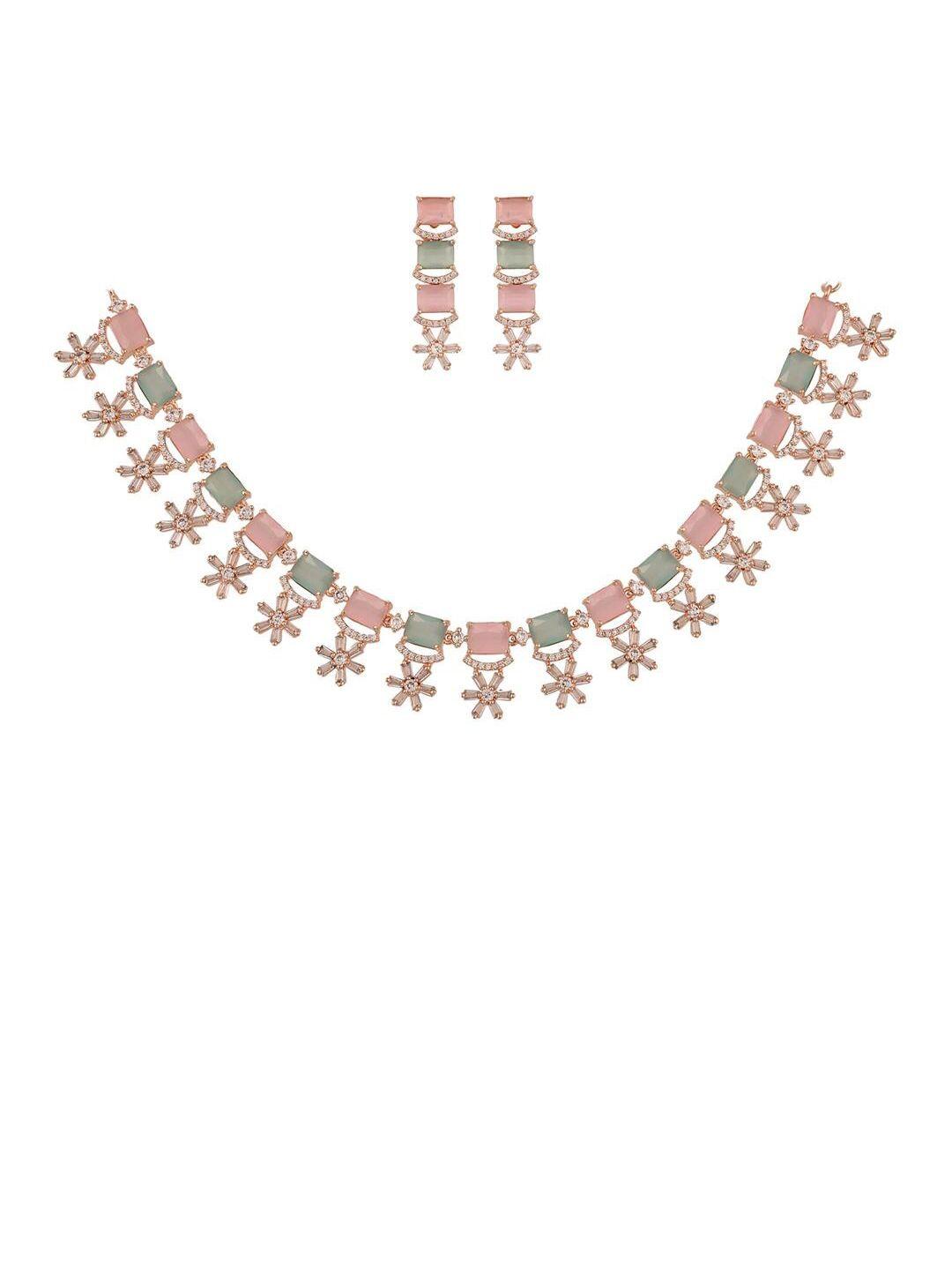 ratnavali jewels rose gold-plated cz-studded jewellery set