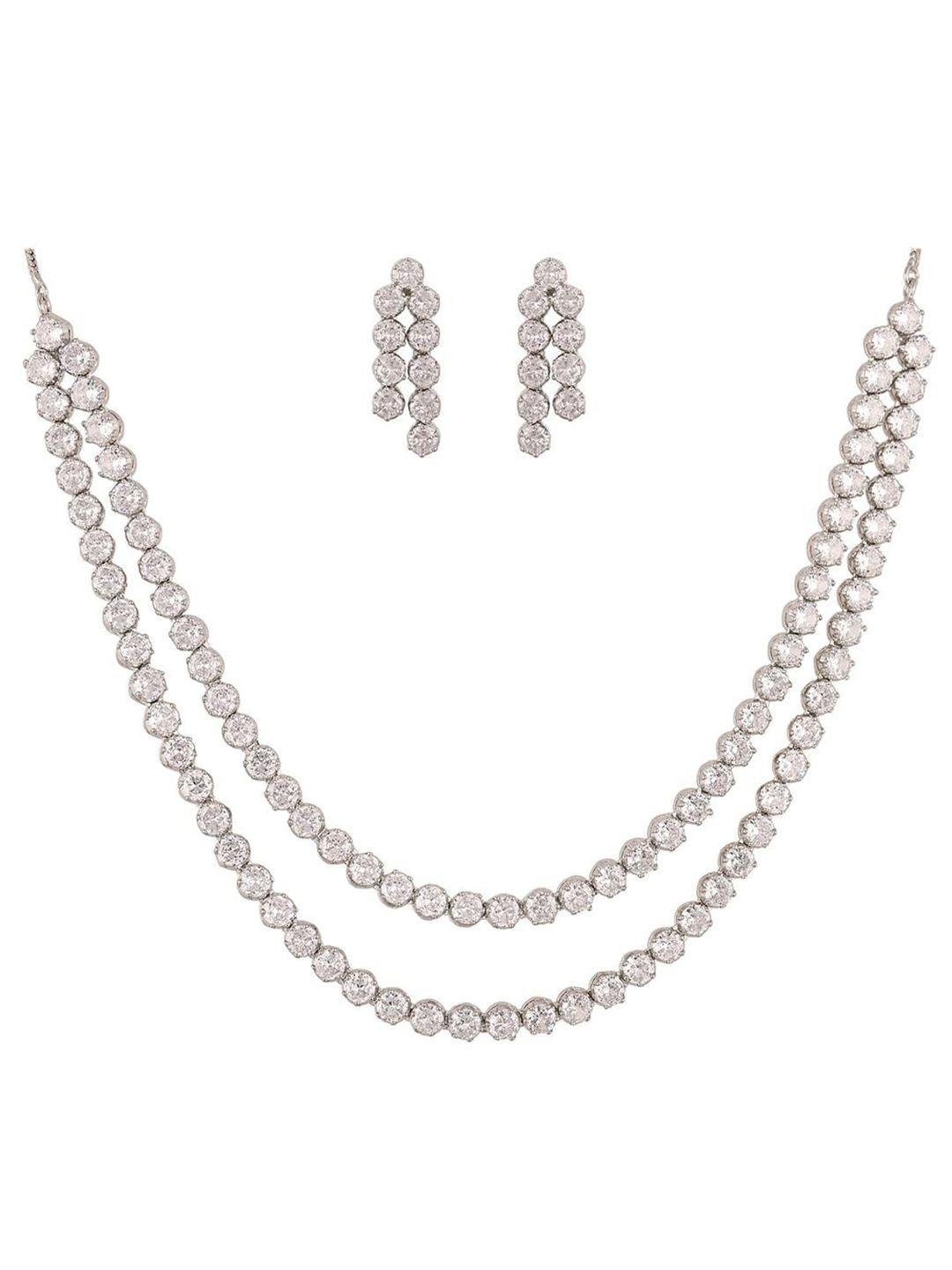 ratnavali jewels silver-plated american diamond-studded & beaded jewellery set