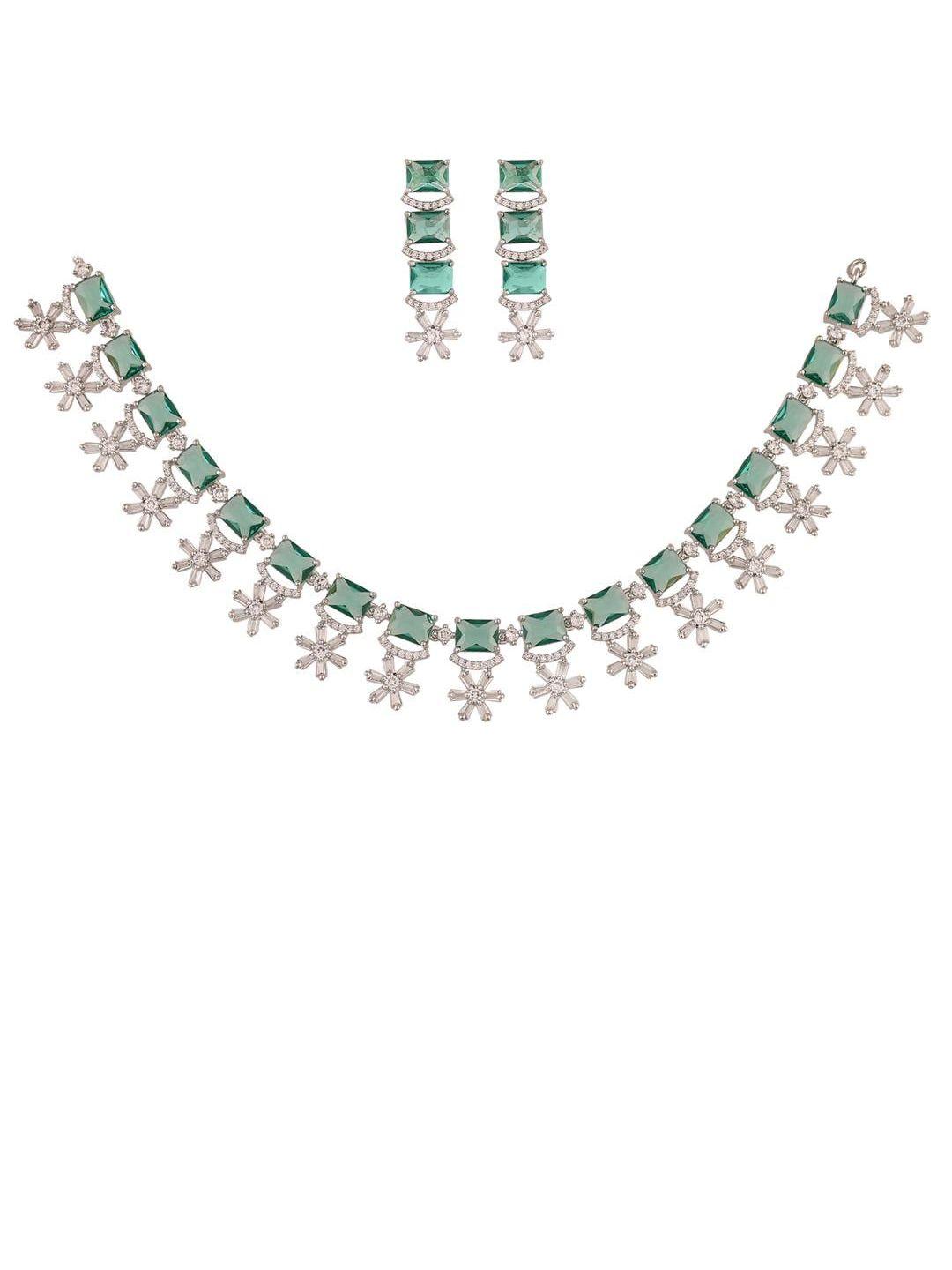 ratnavali jewels silver-plated american diamond-studded & beaded jewellery set