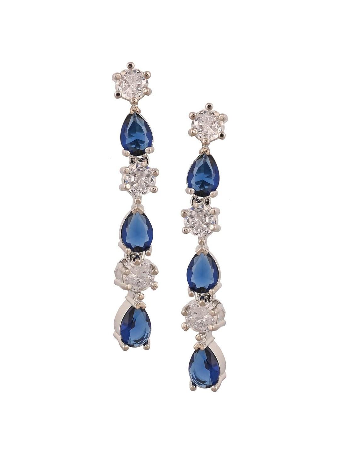 ratnavali jewels silver-plated teardrop shaped drop earrings