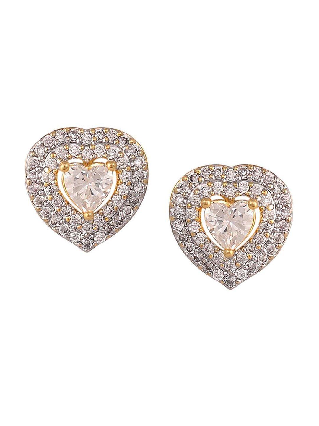 ratnavali jewels gold-plated american diamond studded heart shaped studs earrings