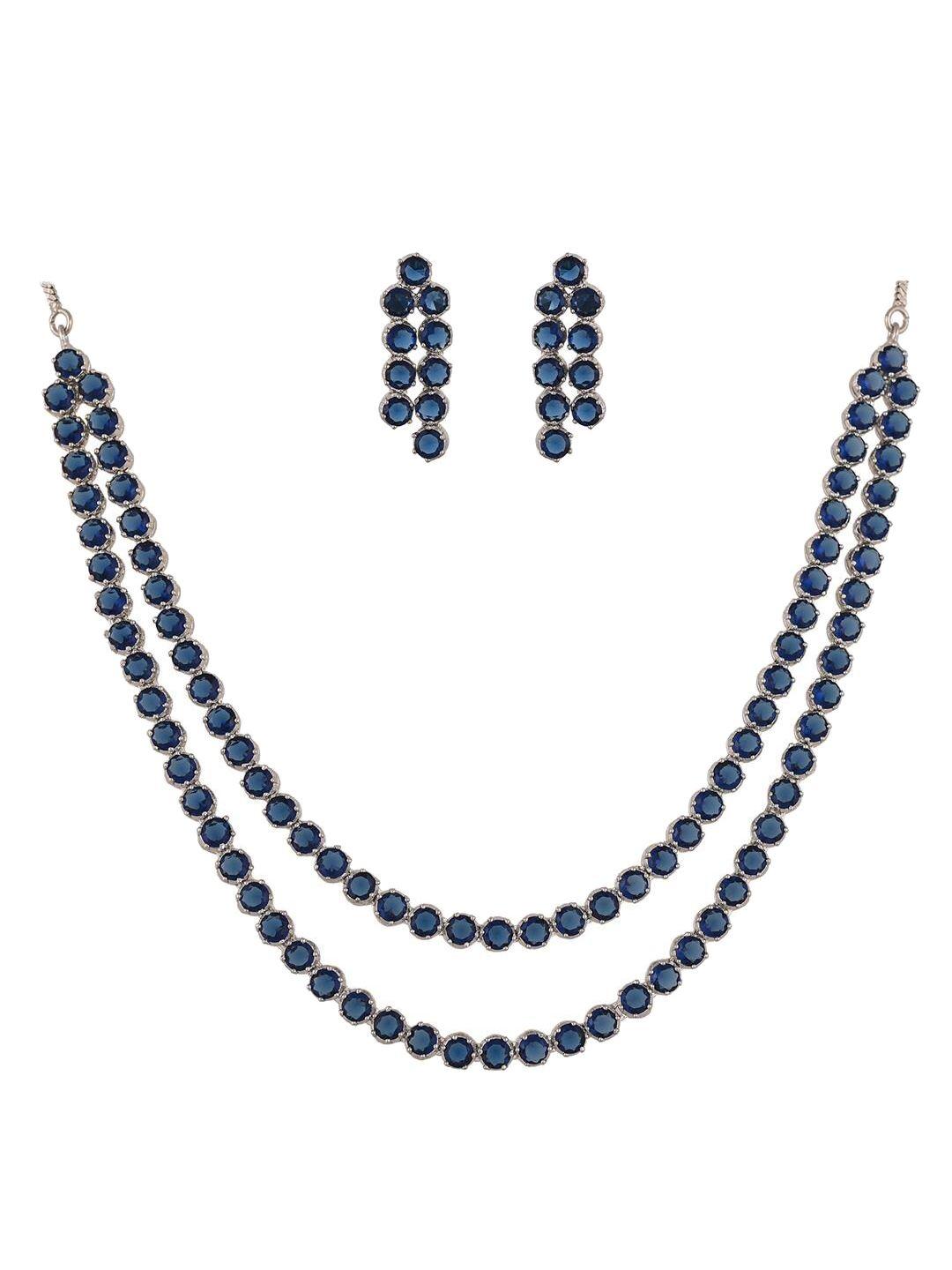 ratnavali jewels silver-plated ad-studded & beaded necklace & earrings