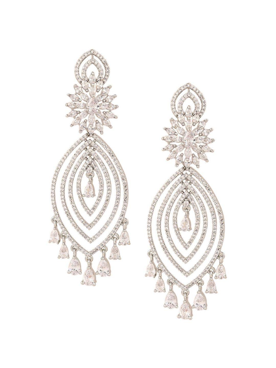 ratnavali jewels silver-plated american diamond studded classic drop earrings