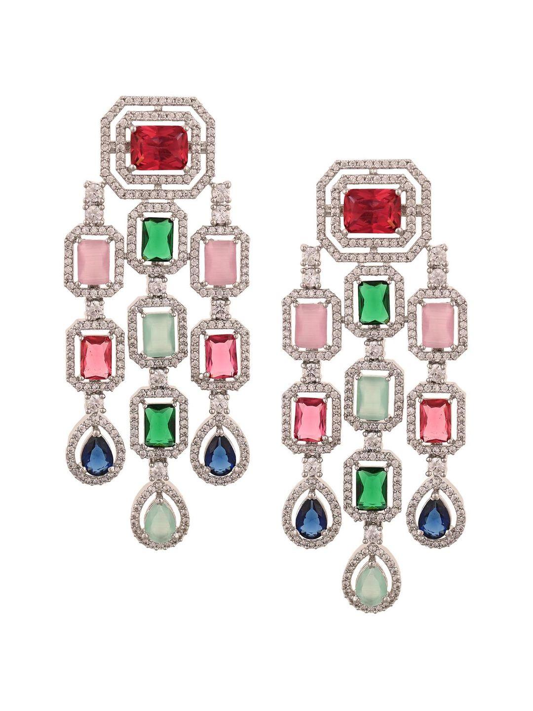 ratnavali jewels silver-plated geometric drop earrings