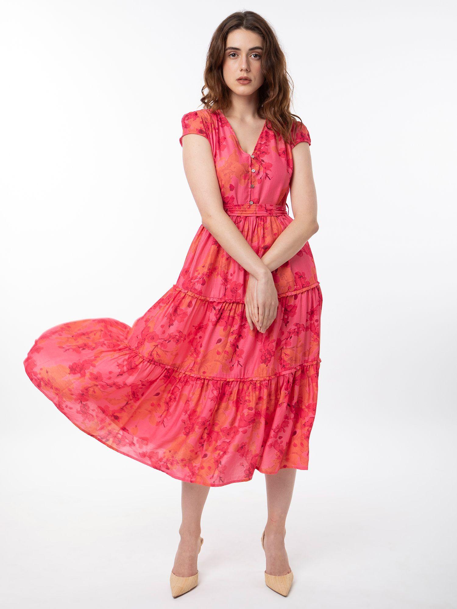 rauena floral print tier dress with belt (set of 2)