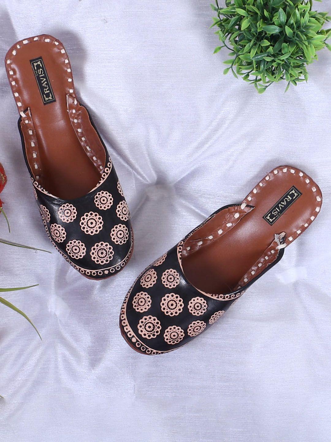 ravis printed square toe ethnic mules