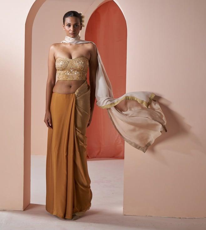 ravissant mustad & gold satin silk ombre shaded saree