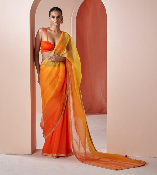 ravissant orange yellow georgette chanderi constructed saree