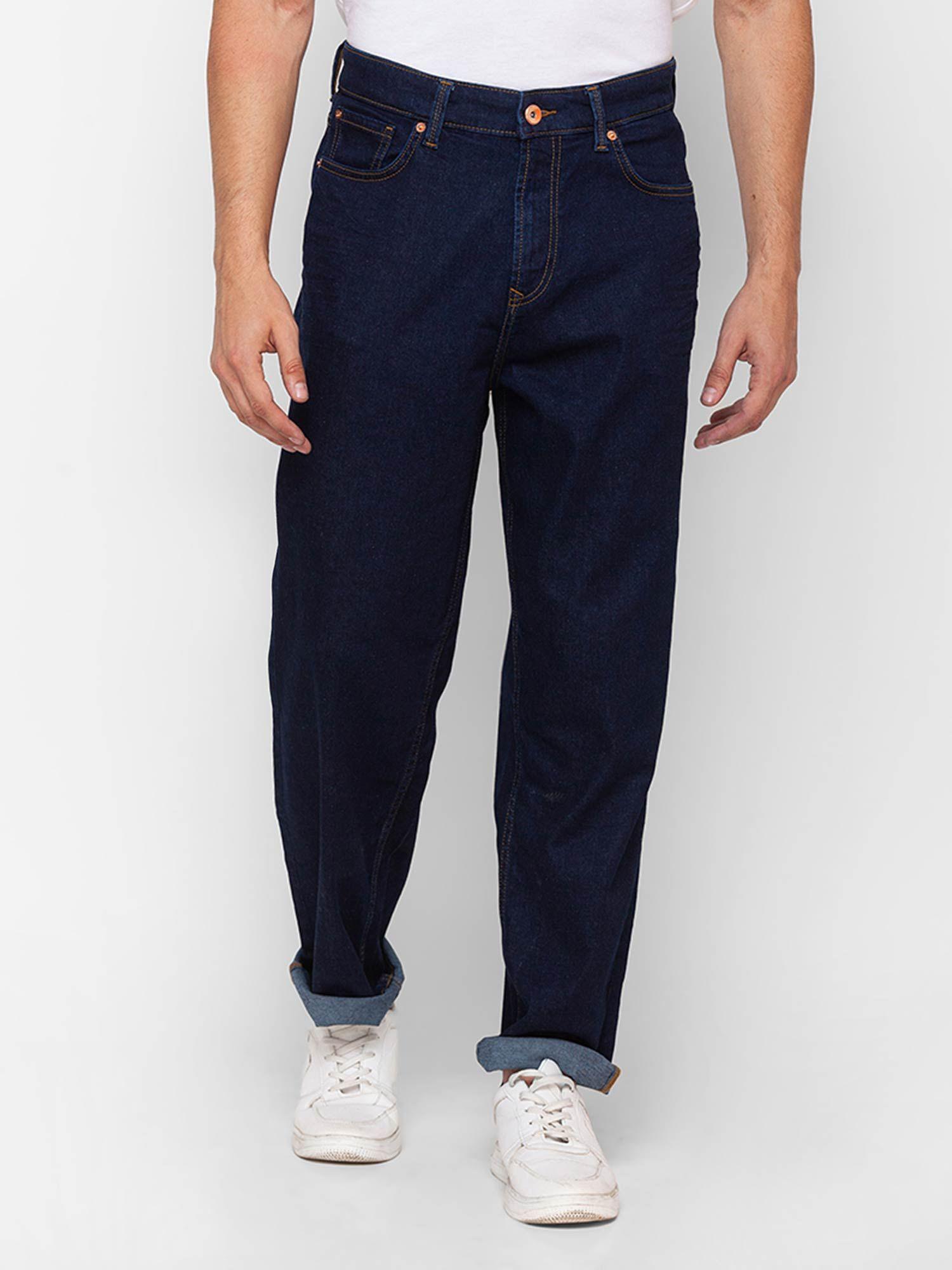 raw blue cotton loose fit regular length jeans for men (renato)