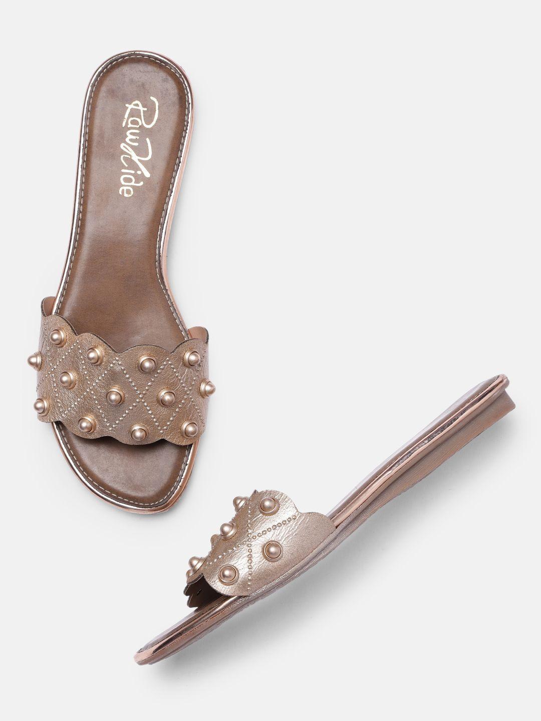 raw hide women gunmetal-toned embellished open toe flats