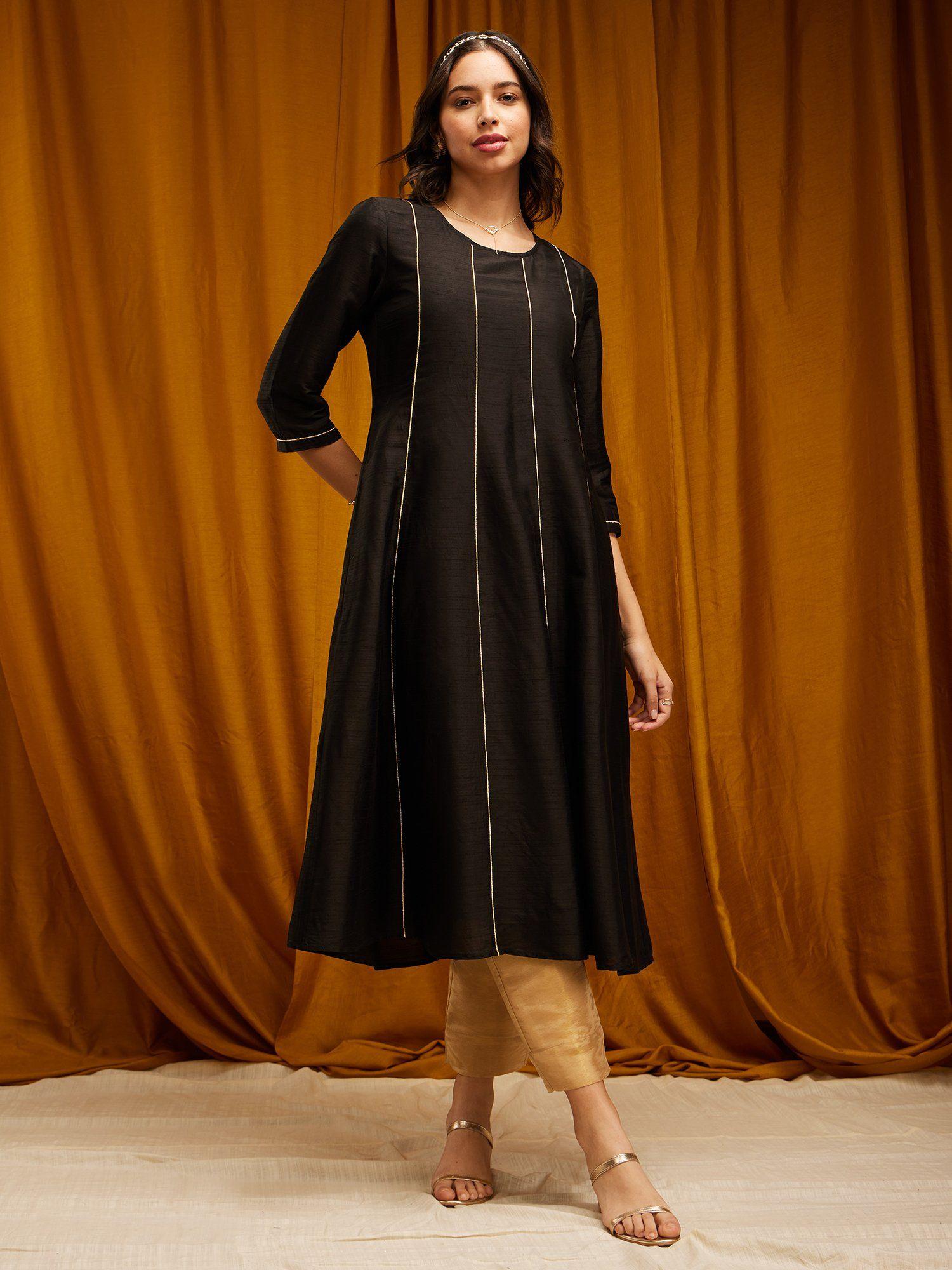 raw silk a-line kurta - black