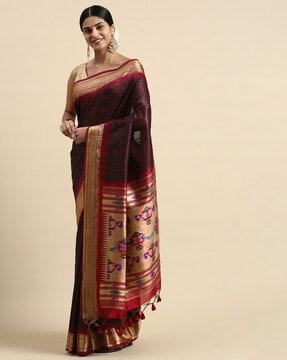 raw silk saree with woven motifs