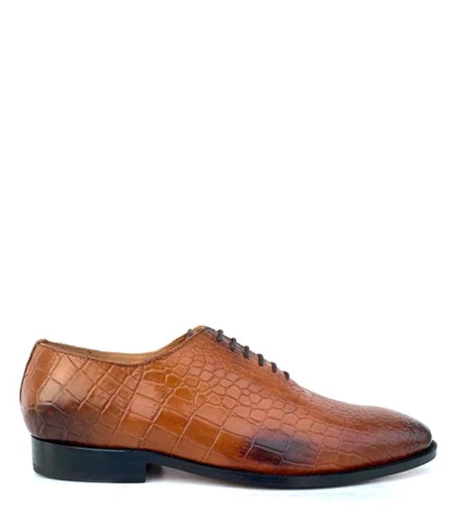 rawls men's croc embossed brown oxford shoes