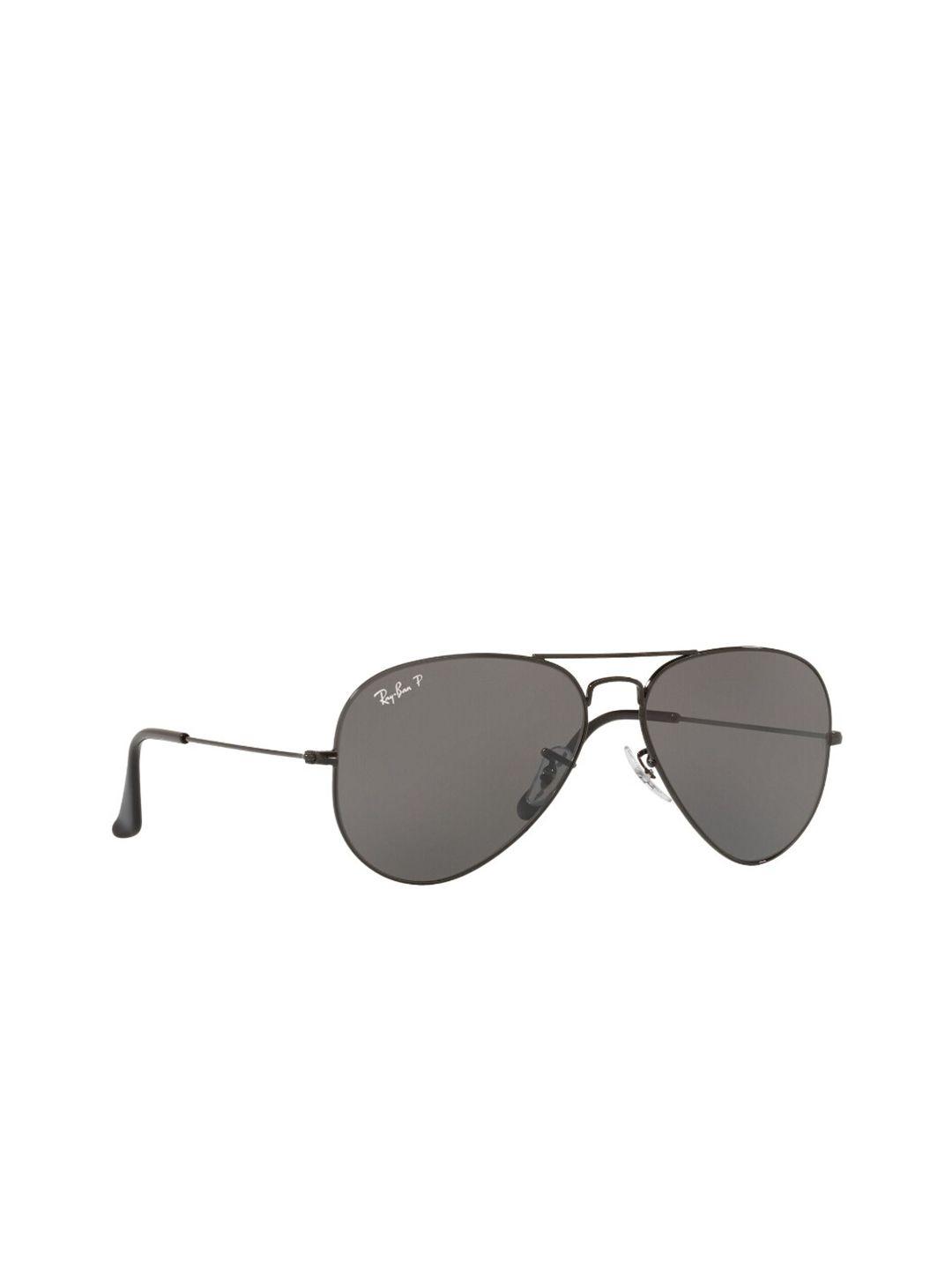 ray-ban unisex grey lens & black aviator sunglasses 8056597328111-grey