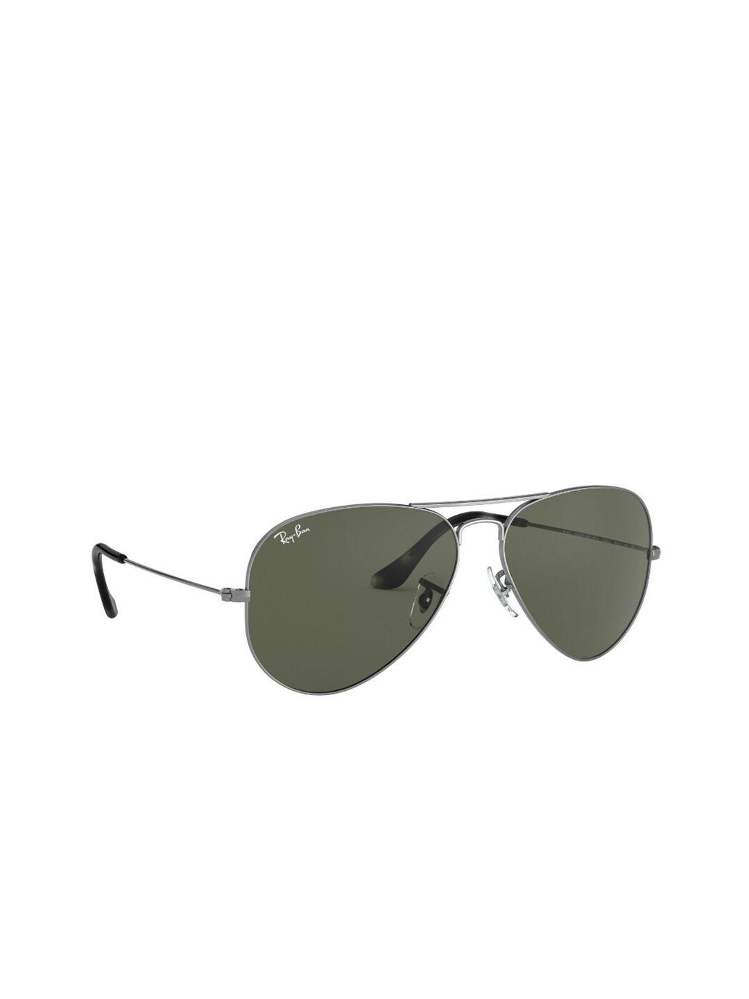 ray-ban green lens & steel-toned aviator sunglasses with uv protected lens 8056597139649