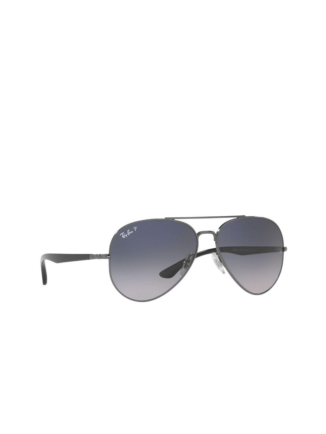 ray-ban unisex blue lens & black aviator sunglasses with polarised lens