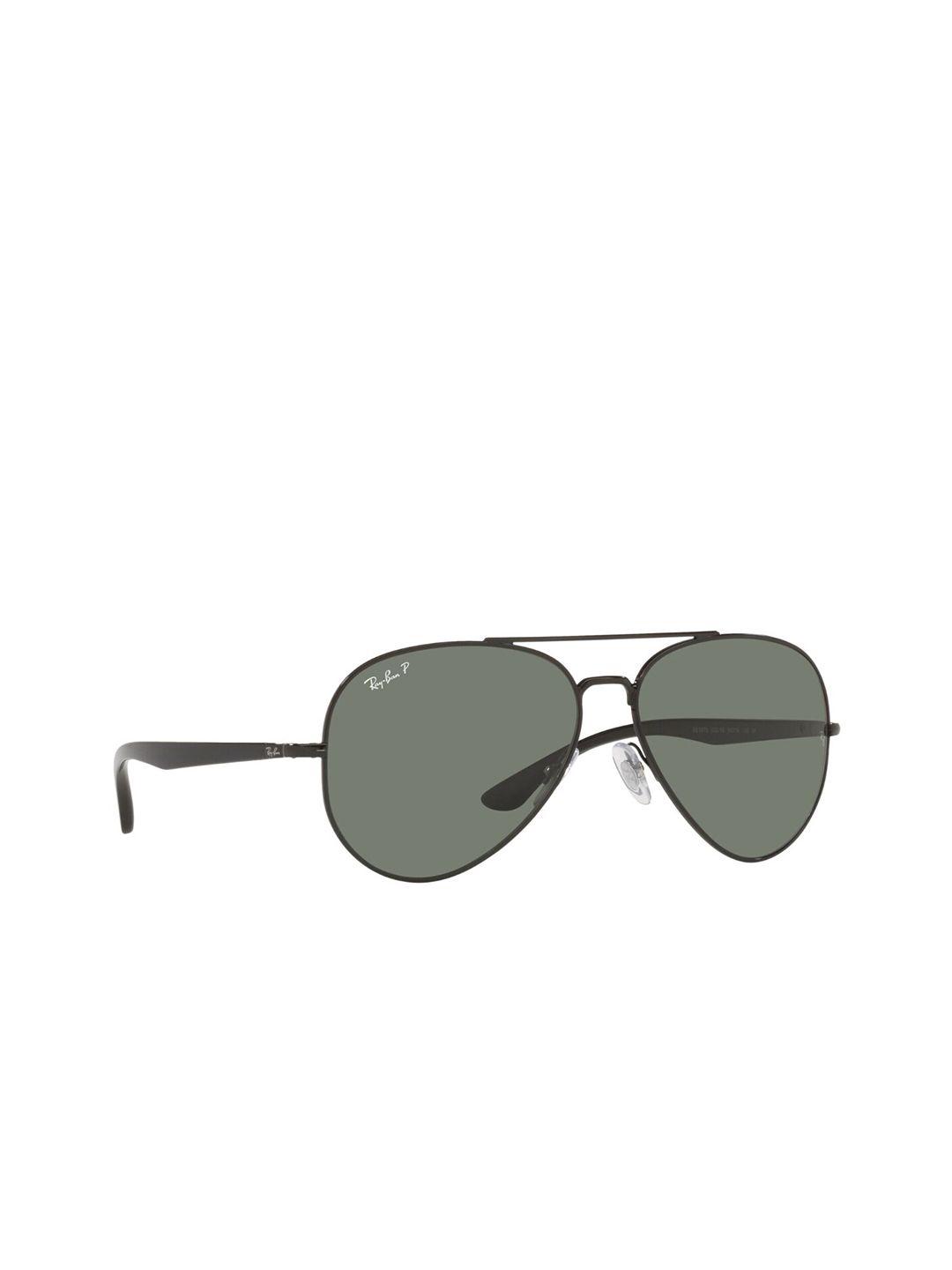 ray-ban unisex green lens & black aviator sunglasses with polarised lens 8056597432184