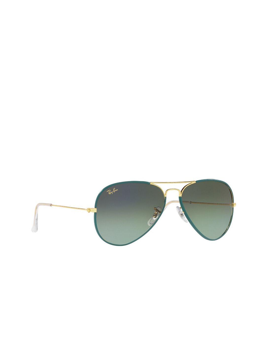 ray-ban unisex green lens & gold-toned aviator sunglasses with uv protected lens