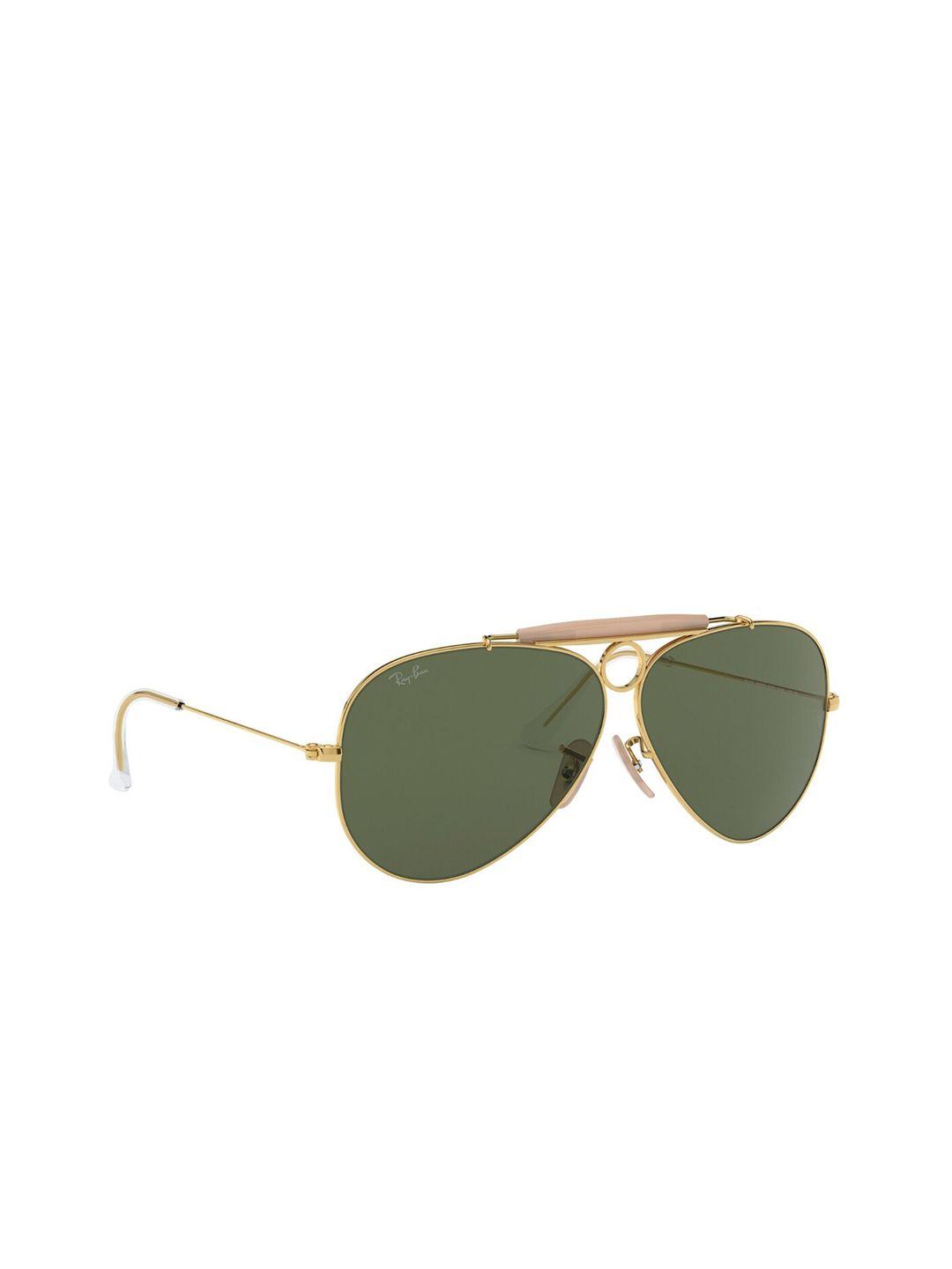 ray-ban unisex green lens & gold-toned aviator uv protected lens sunglasses
