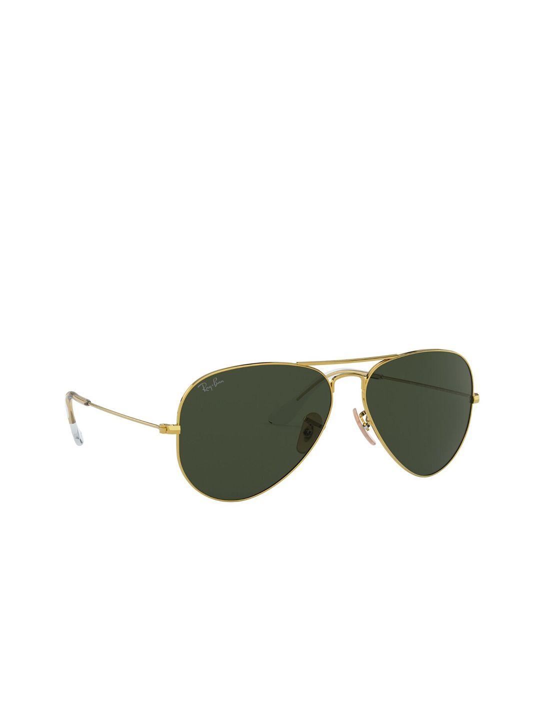 ray-ban unisex green lens & gold-toned uv protected aviator sunglasses 8056597316675