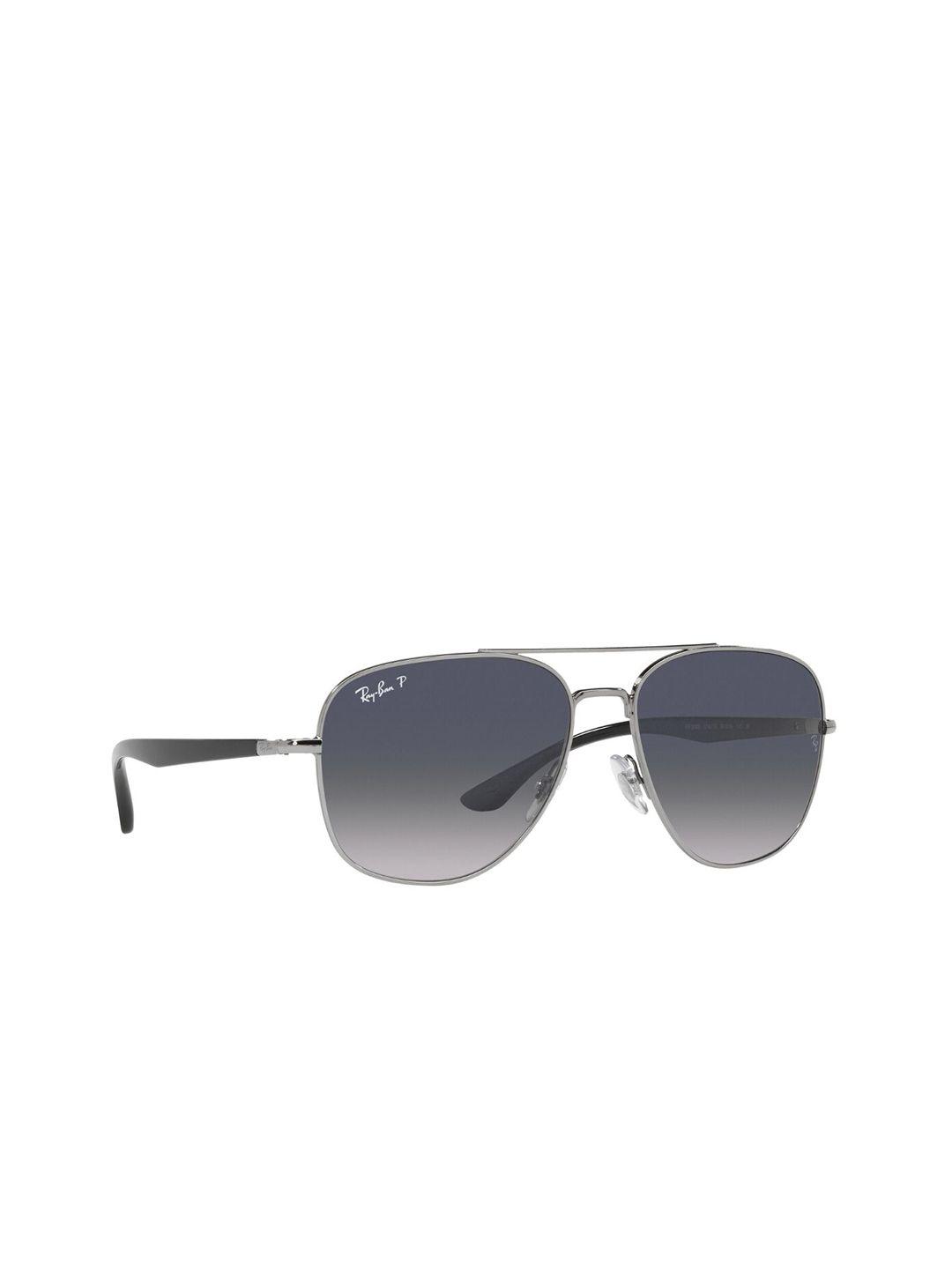 ray-ban unisex grey lens & silver-toned square polarised lens sunglasses