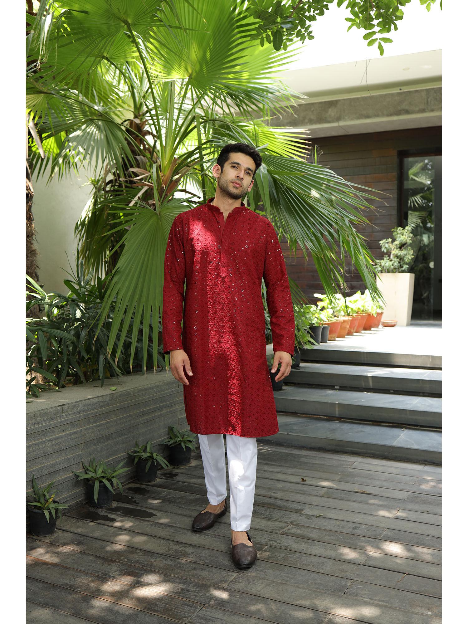 rayan chikankari cotton straight men kurta with sequin