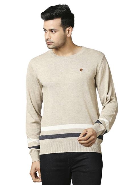 raymond beige  regular fit striped sweaters