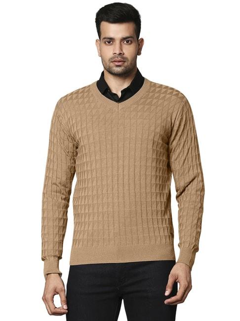 raymond beige  regular fit texture sweaters