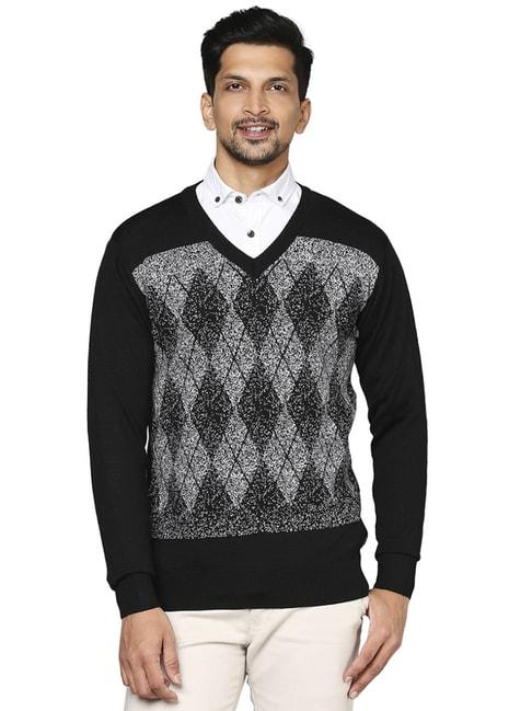 raymond black  regular fit printed sweaters